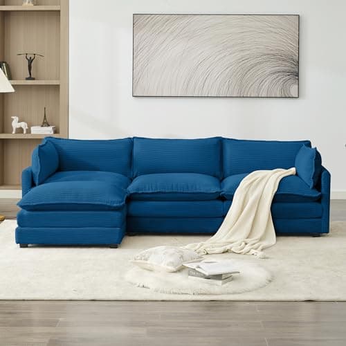 Bumblr 112" Modular Sectional Couch, Comfy Cloud Couches Sofa, Corduroy Sectional Sofas Couches with Movable Ottoman for Living Room(Navy, L Shape) 6