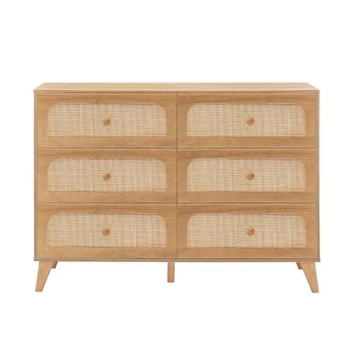 GANLLY 6 Drawer Dreser Rattan Dresser for Bedroom,Modern Organizer Dresser for Closet Bedroom,Hallway,Entryway,Natural Brown