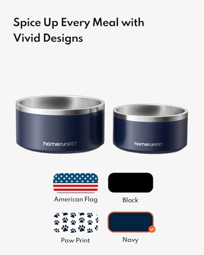 HomeRunPet Dog Bowls, Durable Dishwasher Safe Double Wall Metal Insulated Stainless Steel Food Water Bowls with Non-Slip Rubber Base, Ideal for Small Medium and Large Dogs (32oz, Navy) 6
