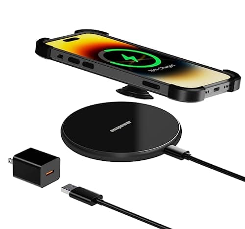 Eazpower Wireless Charger for Thick Cases of 10MM/Popsocket/OtterBox, Phone Charger Pad, 15W Max Wireless Charging Pad for iPhone 16 Pro Max/15/14/13/12/11/Samsung Galaxy S24/S23/AirPods(with Adapter)