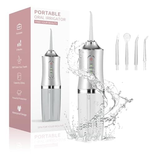 Water Dental Flosser Teeth Irrigator with 3 Modes Cordless Water Teeth Cleaner with 4 Replace Sprinkler Head IPX7 Waterproof Rechargeable Portable for Travel Home Braces Bridges Care
