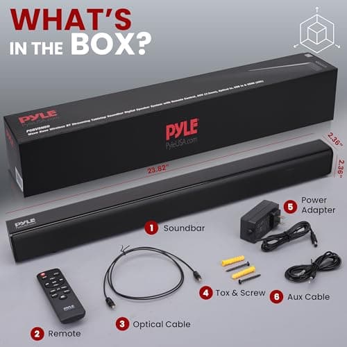 Pyle Home Theater Soundbar Speaker - Wave Base Streaming Tabletop Stand Mount TV Digital System with AUX/Digital Optical Audio Connector Jacks/USB Port, HDMI /ARC, Full Sound Reproduction 7