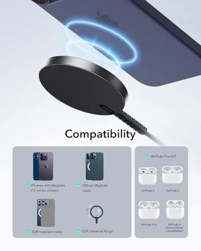 ESR for MagSafe Charger 15W Wireless Charger for iPhone 17/16/15/14/13/12 Apple Magnetic Charging Pad for AirPods 4/3/Pro/Pro 2 Galaxy S25 Series with Dual USB C Ports, Black 7