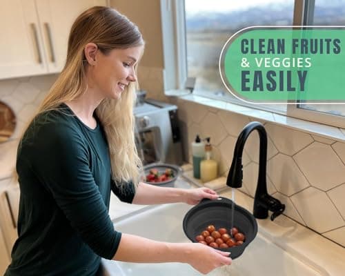 Ultimate Kitchen Strainers Set of 2 - Collapsible Silicone Colanders For Easy Storage by Comfify - Use with Pasta & Veggies or as a Fruit or Berry Bowl with Strainer - Irreplaceable for Campers -Black 6