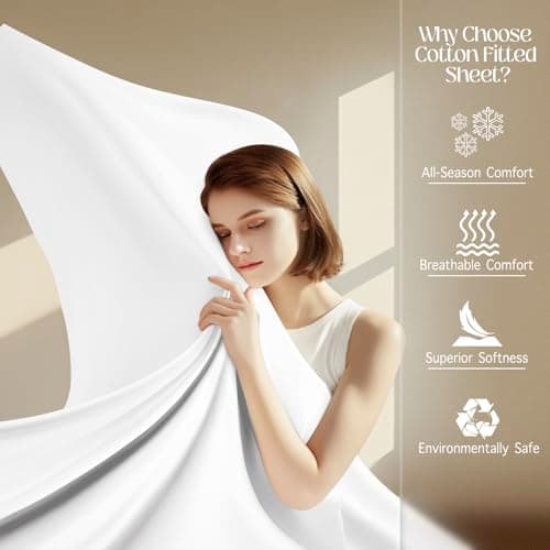 Acnalboma Egyptian Cotton Fitted Sheet Queen Only,Ultra-Soft Hotel Luxury Long Staple,Breathable and Comfy Sateen Weave,Fits Up to 18",White 6