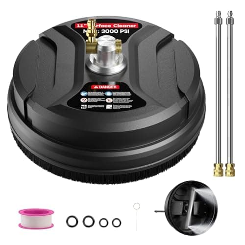 11" Pressure Washer Surface Cleaner, 3000 PSI Pressure Washer Attachments with 2 Extension Wands and 1/4" Quick Plug for Driveways, Pavers, Decks, Walls, Outdoor Furniture Cleaning