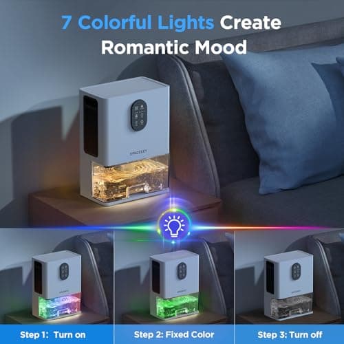 Dehumidifier, 106 OZ Water Tank (1000 sq.ft) Dehumidifiers for Home, Quiet Dehumidifier for Bathroom Bedroom Basement RV with Timer Setting, Auto Shut Off, 7 Colors LED Light, Sleep Modes, White 7