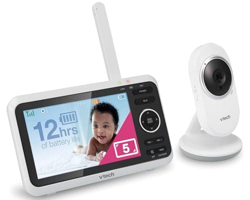 VTech VM350 No WiFi Video Baby Monitor - 5" High-Resolution Screen, Fixed Camera with 2X Zoom, 1000ft Range, Automatic Night Vision, 2-Way Talk, Lullabies, Temperature Sensor