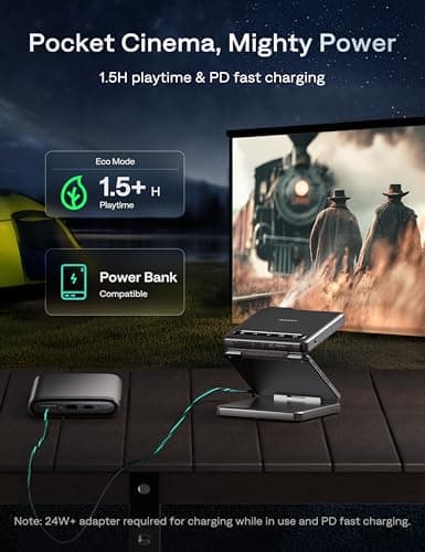 Aurzen ZIP Tri-Fold DLP Ultra-Portable Mini Projector with Bluetooth 5.4, Screen Mirroring, 5000mAh Battery, Type-C Fast Charging, Zero-Lag Focus&Keystone, Pocket Pico Projector, Built-in Stand, Grey 7