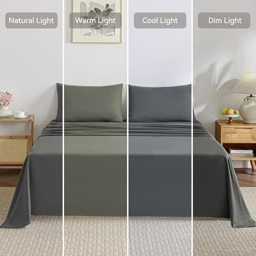 JELLYMONI Fitted Sheet King Cotton Grey 1pc Easy-Fit 16 Inch Deep Pocket Sheet Bedding Sheet Solid 100% Washed Cotton Soft Breathable Durable Fitted Bed Sheet (78”x 80”+16”) 6