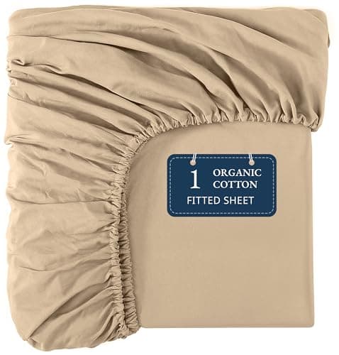 Lane Linen 100% Organic Cotton Queen Size Fitted Sheet Only (60"x80") - Super Soft 100% Cotton Queen Fitted Sheet - Lightweight & Durable Cotton Bed Sheet - Linen