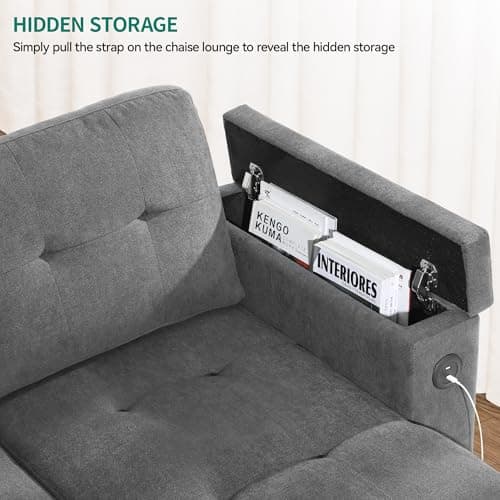 DWVO Sectional Sofa Bed, Sleeper Sofa, Pull Out Couch with USB Ports, L-Shaped Sectional Couch, Reversible Couch Bed with Storage Chaise for Small Apartment, Living Room (Gray) 7