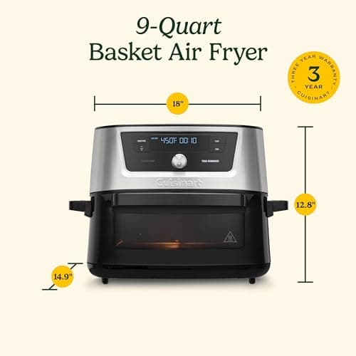 Cuisinart Air Fryer, 9-Quart Basket Stainless Steel Fryer Oven with 6 Presets to Roast, Bake, Broil, Air Fry, Dehydrate and Keep Warm, Dishwasher-Safe Parts, Quick & Easy Meals, AIRX-221, Black 7