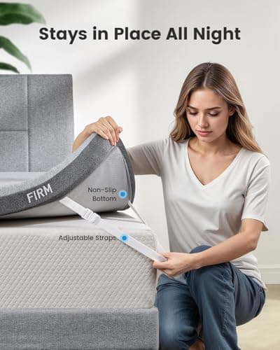 PERLECARE Dual Firmness Mattress Topper Queen, 3 Inch Firm Bed Topper with Split Soft & Firm Zones, Comfortable and Supportive Mattress Pad for Back Pain, Non-Slip & Removable, CertiPUR-US Certified 7