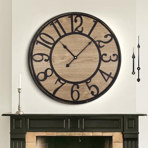 Mee 2ou Large Wall Clock for Living Room Decor - Non-Ticking, Silent, Battery Operated Modern Vintage Wood Clock - Oversized Decorative for Bedroom, Kitchen, Farmhouse, Office