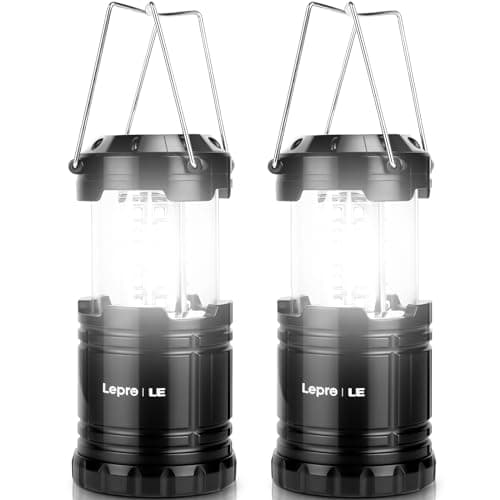 Lepro LED Lanterns Battery Powered, Camping Essentials, Collapsible, IPX4 Water Resistant, Outdoor Portable Lights for Emergency, Hurricane, Storms and Outages, 2 Pack