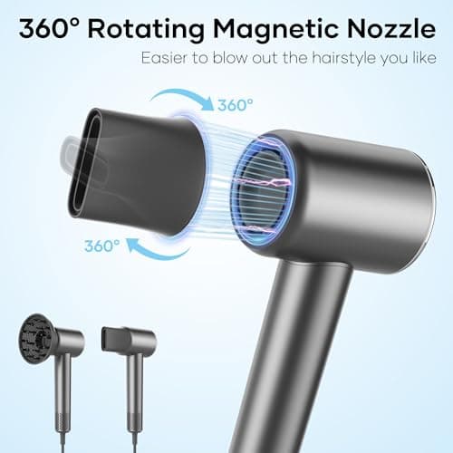 Professional Hair Dryer, 200 Million Negative Ionic Blow Dryer with 110000 RPM Brushless Motor, 1500W High-Speed HairDryer with Magnetic Nozzle & Diffuser for Salon, Home, Travel (Wisdom Gray) 7