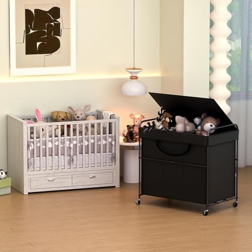 YKDIRECT 180L Large Laundry Hamper, 3 Compartment Laundry Basket with Lid, Removable Bag & Metal Structure with Industrial Wheels, Suitable for Bathroom, Dorm Room, Laundry Room (Black, 180L) 7