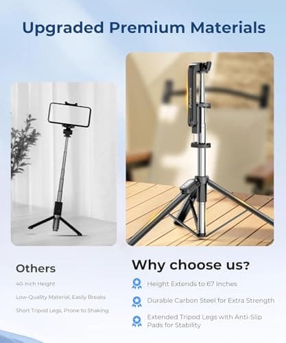 Fuloview 67” Selfie Stick Tripod for iPhone, Lightweight Travel Phone Tripod with Wireless Remote, Extendable Cell Phone Stand for Photography, Video & Live Streaming – Black 6