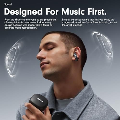Yomdud Ultra Open Ear Earbuds Bluetooth 5.4,Wireless Clip On Earbuds Sound Quality Clear,Lightweight and Comfortable Design,Stable Fit,42 Hours of Play Time Black 6