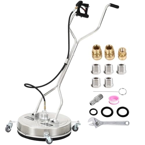 GCCSJ 18 Inch Pressure Washer Surface Cleaner, Stainless Steel,with 4 Spinner Wheels, Dual High Pressure Spray Guns, Replacement Adapters, Surface Cleaner for Pressure Washer, Runway, Mall, Patio
