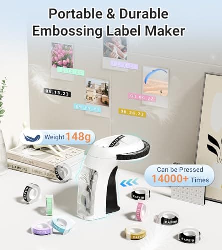 Embossing Label Maker Machine with Tapes, Vintage Embossed Label Maker Manual, Retro 3D Black Emboss Labeler with 10 Rolls 9mm Color Embossing Label Tapes for Home Scrapbooking Supplies, DIY Craft 5