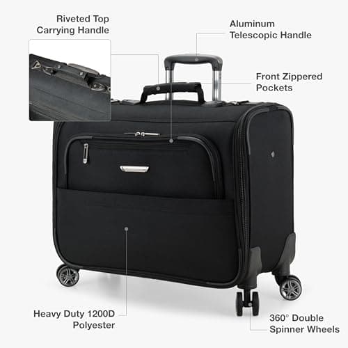 Traveler's Choice Carry-On Softside 8-Wheeled Spinner Garment Bag Luggage, Black, 21-Inch 9