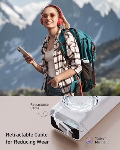 iWALK Laptop Power Bank, 20000mAh 65W Portable Charger with Built-In 2.3ft Retractable USB-C Cable & LED Display - Triple Outputs for MacBook Pro/Air, iPhone 17/16/15 Series, iPad Pro, Samsung S25/S24 8