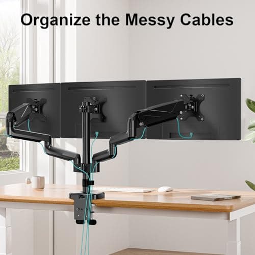 MOUNT PRO Triple Monitor Mount, 3 Monitor Desk Arm fits Three Max 27" LCD Computer Screens, up to 17.6lbs Each, Premium Gas Spring Display Stand with Tilt Swivel Rotation, Vesa Mount 75x75,100x100 9
