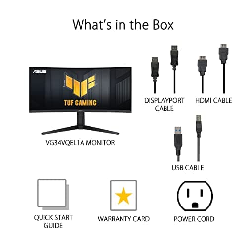 ASUS TUF Gaming 34” Ultra-Wide Curved HDR Monitor (VG34VQEL1A) - 21:9, UWQHD (3440 x 1440), 100Hz, Extreme Low Motion Blur, FreeSync, 1ms, DisplayPort, HDMI, USB, Tripod Socket, Height Adjustable 7
