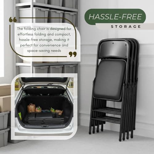 Amazing for less Pack of 2 (Fabric/Vinyl) Steel Frame Metal Foam Padded Folding Chairs (Black, Gray, White) (2-Pack - Vinyl Black) 8