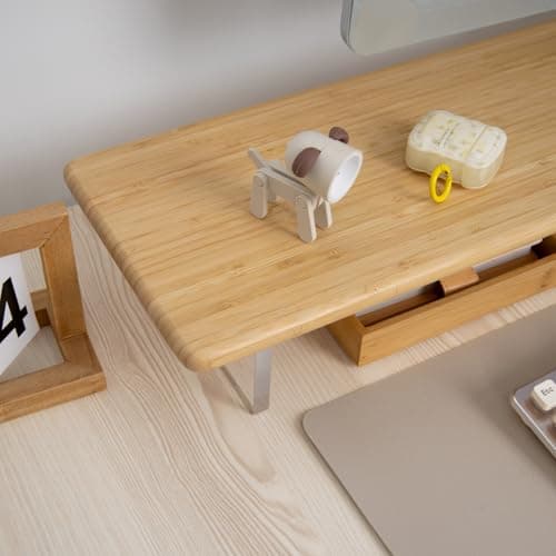 ROCDEER Bamboo Monitor Stand Riser with Acrylic Legs for Desk, 31.5 Inches Desktop Shelf Supports for PC Computer Monitor, Laptops, Printer, Speakers (Natural) 7