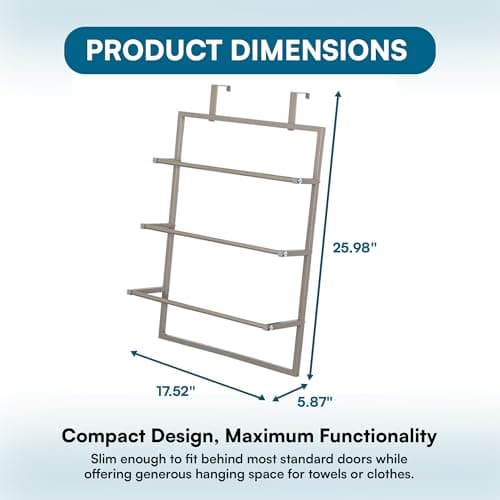 Honey-Can-Do Over-The-Door 3-Tier Towel Rack - Chrome Steel Bathroom & Closet Storage Organizer for Hanging Towels, Clothes, Robes 9