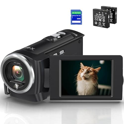 Gcasio Video Camera Camcorder 2.7K QHD 50MP YouTube Vlogging Camera 16X Digital Zoom Webcam 270 Degree Rotation Screen Camcorders with 32G SD Card and 2 Batteries Recording While Charging