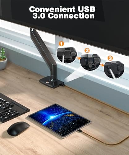 Ultrawide Monitor Arm for 22-43 inch, Heavy Duty Computer Monitor Mount Holds 33lbs, Adjustable Gas Springs Single Desk Mount Stand with USB, Clamp, Grommet Base, VESA Mount 75 / 100mm, Black 5