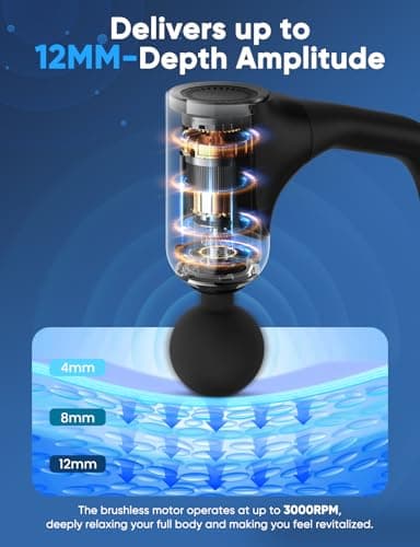 Massage Gun Deep Tissue - Back Massager for Pain Relief Deep Tissue with Extended Handle, 12MM Percussion Less-Shock Neck/Foot/Leg/Shoulder Massager, Infinitely Adjustable Speed & 4 Replaceable Heads 5
