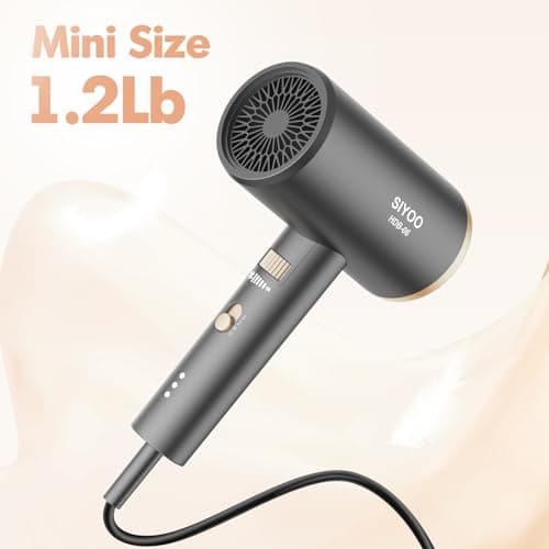 SIYOO Professional Hair Dryer, Ionic Blow Dryer with Diffuser and Nozzle, 1600 Watt Negative Ions Salon Lightweight Hairdryer Gold 7