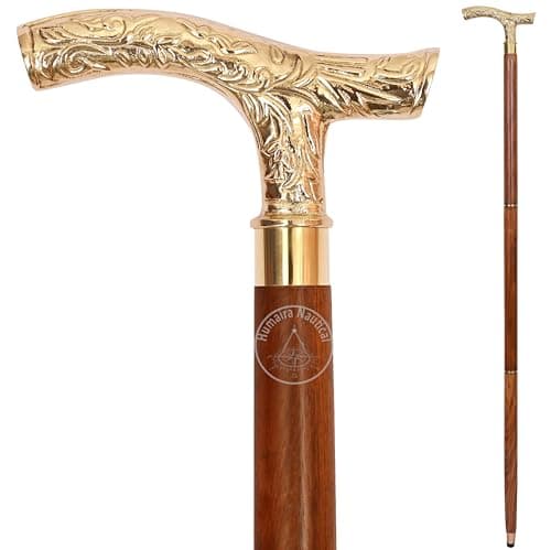 Vintage Brass Walking Stick – Handmade Wooden Cane with Solid Brass Handle – Antique Style Collectible Walking Cane for Men, Women & Seniors – Unique Gift Idea