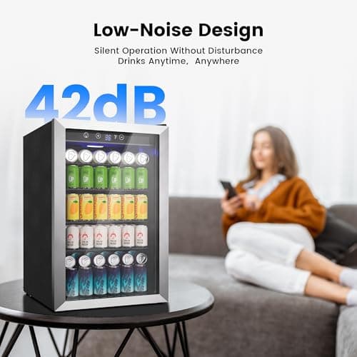 Feelfunn 4.5 Cu.Ft Beverage Refrigerator Cooler - 145 Can Mini Fridge Glass Door for Soda Beer Wine, Small Refrigerator for Bedroom Office Home Bar, 4 Adjustable Shelves, Silver 5