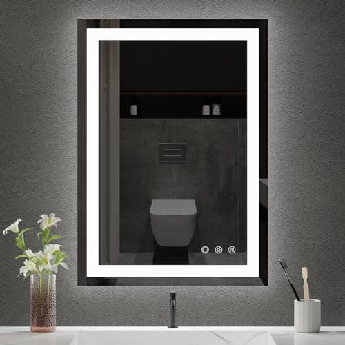 BesMirror 20x28 Inch LED Bathroom Mirror - Anti-Fog, Stepless Dimmable - Bathroom Mirror with LED Lights - 3 Color LED Mirror for Bathroom, UL Listed, IP54 Waterproof, Horizontal/Vertical, Silver