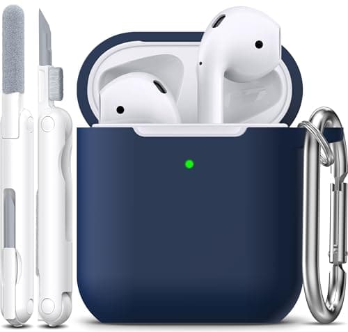 R-fun Compatible with AirPods Case Cover, Soft Silicone Protective Cover with Keychain for Women Men Compatible with Apple AirPods 2nd 1st Generation Charging Case, Front LED Visible,Midnight Blue