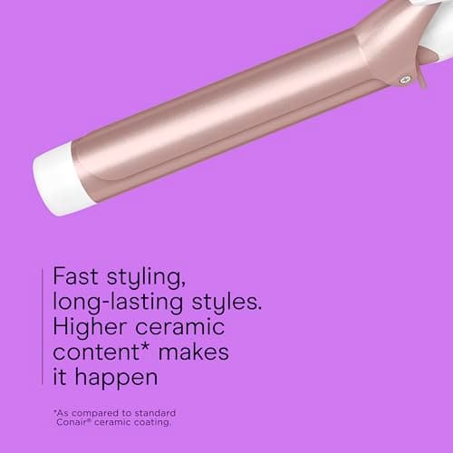 Conair Double Ceramic 1 ½-Inch Long Barrel Curling Iron, 1 ½-Inch Barrel Creates Soft Waves, Hair Waver for Use on Medium & Long Hair, White/Rose Gold 5