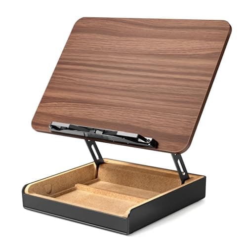 HUMANCOZY Book Stand with Storage, Book Holder for Reading Hands Free, Wooden Cookbook Stand for Kitchen Counter, Adjustable Reading Stand for Desk, Recipe Stand, Book Prop for Book Lovers 9