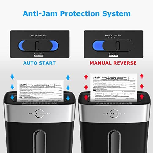 BONSEN Paper Shredder for Home Office, 4 Gallons Bin, 10-Sheet Cross-Cut Shredder, P-4 High Security Level, Quiet Credit Card Shredder with Jam Proof System (S3201) 7