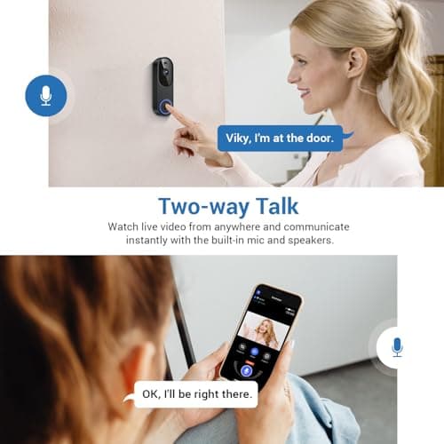 SearByte 1080P Wireless Video Doorbell Camera, 2.4G WiFi Only, AI Human Detection, Indoor/Outdoor Surveillance Cam, 2-Way Talk, Night Vision, Cloud Storage (Sold Separately) 4