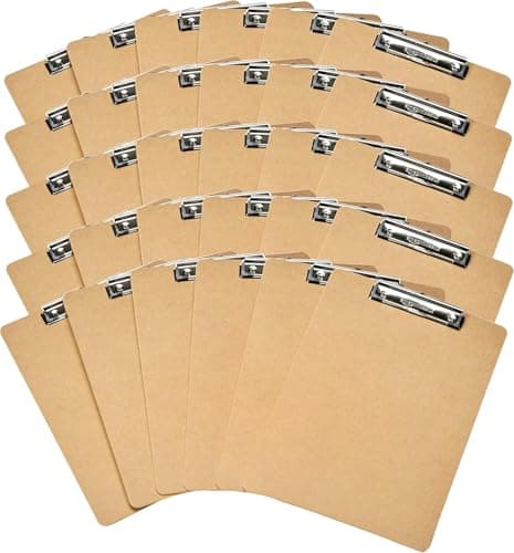 Amazon Basics Hardboard Office Clipboard, Letter Size, 9" x 12.5", Brown, 30-Pack