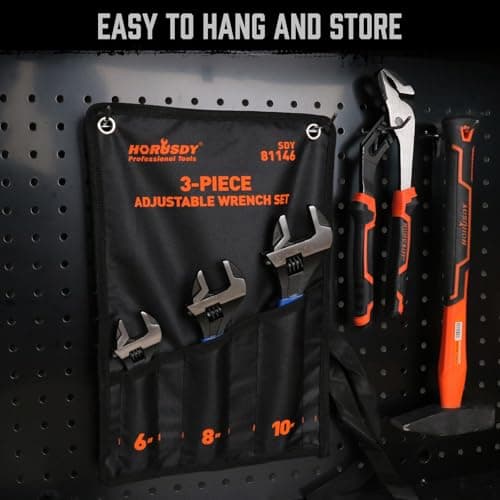 HORUSDY 3-Piece Adjustable Wrench Set (6/8/10 in), Wide Jaw Black Oxide Finish, Cr-V Steel, Metric & SAE Scales, Adjustable Spanner Set for Home Garage Workshop 9