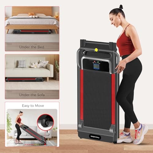 Portable Treadmill with Handle, 3.0HP Walking Pad Treadmill, Electric Compact Treadmills,Treadmills for Home Small Space with 12 Preset Programs, Walking Pad with Handle,300 LBS Capacity 5