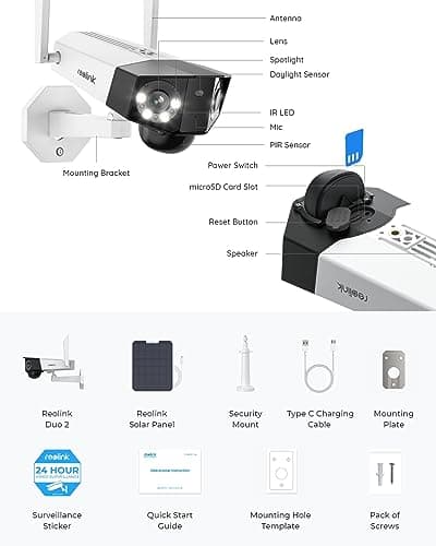 REOLINK 4K 8MP Dual-Lens Solar Security Camera Wireless Outdoor, 180° View for Home Surveillance, 2.4G/5GHz WiFi, Spotlight Color Night Vision, Human/Car/Pet Detection, No Extra Fee, Duo 2+Solar Panel 8