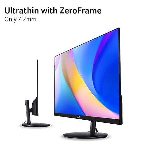 Acer SH242Y Ebmihx 23.8" FHD 1920x1080 Home Office Ultra-Thin IPS Computer Monitor AMD FreeSync 100Hz Zero Frame Height/Swivel/Tilt Adjustable Stand Built-in Speakers HDMI 1.4 & VGA Port 9
